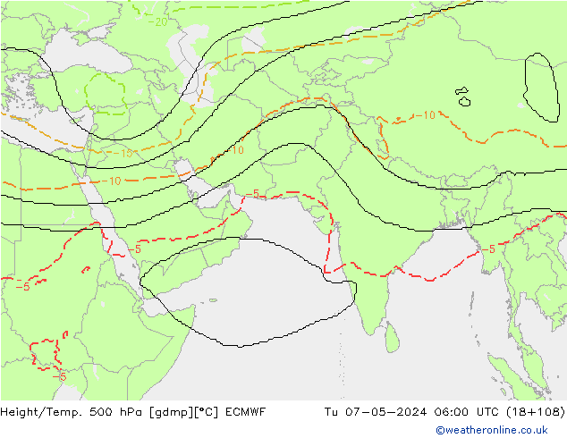 Height/Temp. 500 hPa ECMWF Út 07.05.2024 06 UTC