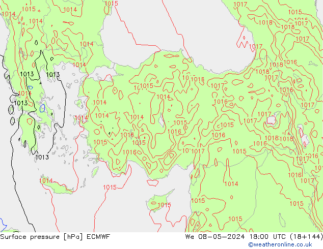 Presión superficial ECMWF mié 08.05.2024 18 UTC