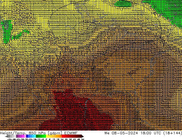 Height/Temp. 850 hPa ECMWF We 08.05.2024 18 UTC