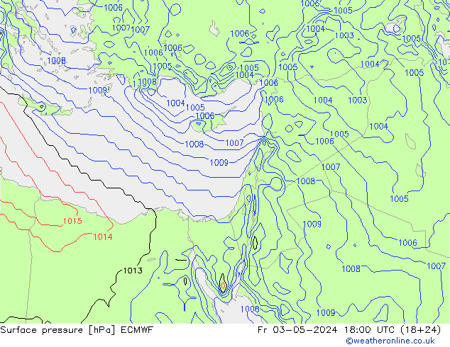 Atmosférický tlak ECMWF Pá 03.05.2024 18 UTC