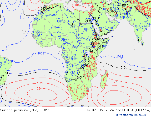 Surface pressure ECMWF Tu 07.05.2024 18 UTC