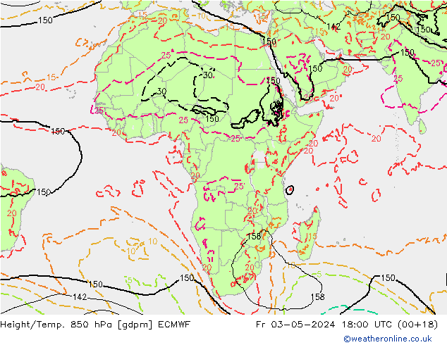 Height/Temp. 850 hPa ECMWF Fr 03.05.2024 18 UTC