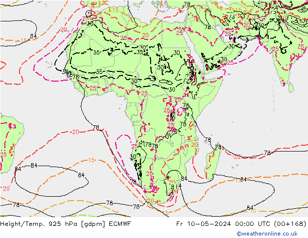 Height/Temp. 925 hPa ECMWF Fr 10.05.2024 00 UTC