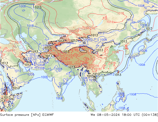 pressão do solo ECMWF Qua 08.05.2024 18 UTC