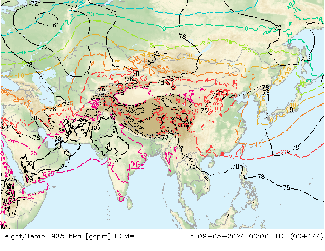 Height/Temp. 925 гПа ECMWF чт 09.05.2024 00 UTC