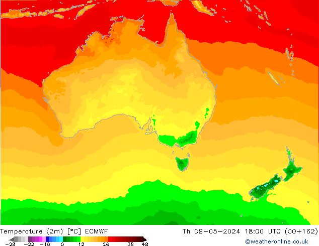 Temperature (2m) ECMWF Th 09.05.2024 18 UTC