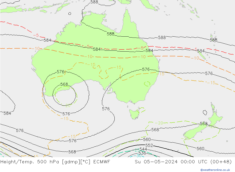 Yükseklik/Sıc. 500 hPa ECMWF Paz 05.05.2024 00 UTC