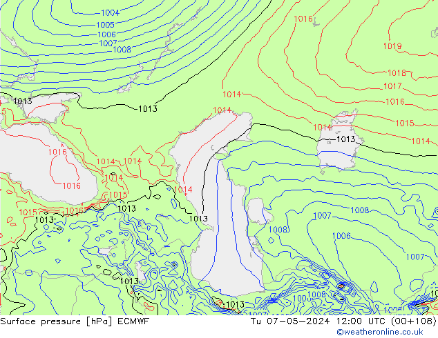 Surface pressure ECMWF Tu 07.05.2024 12 UTC