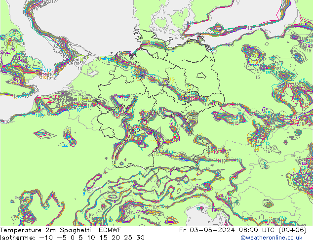 Temperature 2m Spaghetti ECMWF Fr 03.05.2024 06 UTC