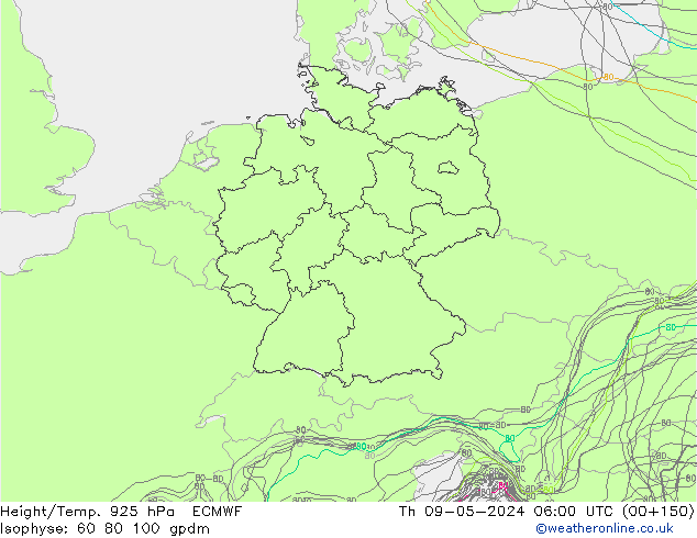 Géop./Temp. 925 hPa ECMWF jeu 09.05.2024 06 UTC