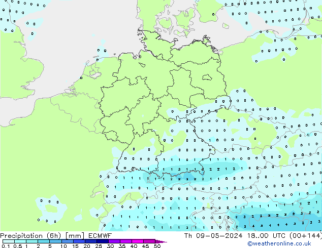 Precipitazione (6h) ECMWF gio 09.05.2024 00 UTC