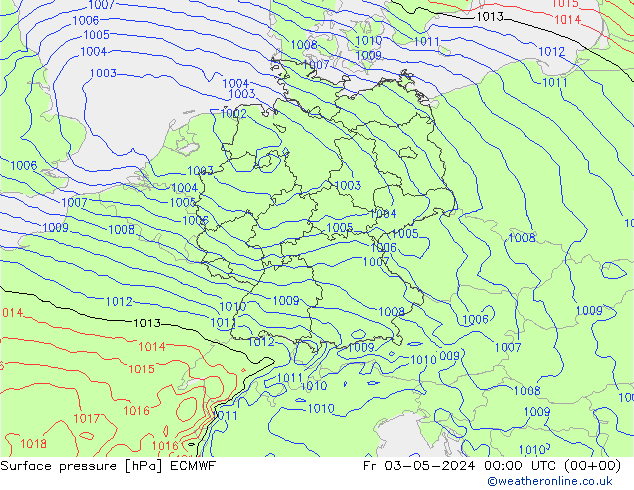 Presión superficial ECMWF vie 03.05.2024 00 UTC