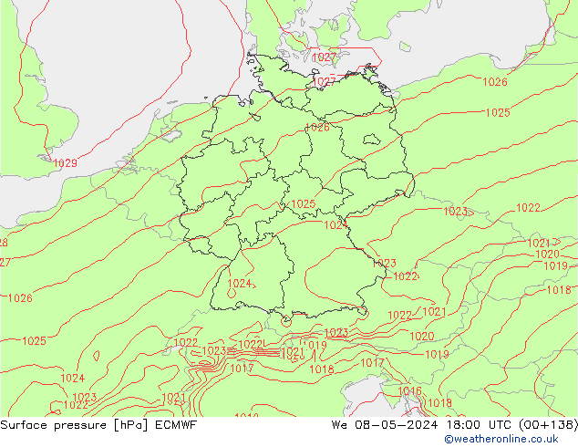 Atmosférický tlak ECMWF St 08.05.2024 18 UTC