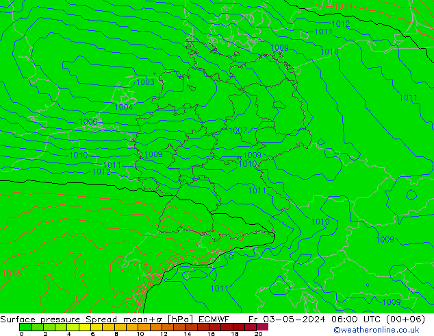 Surface pressure Spread ECMWF Fr 03.05.2024 06 UTC