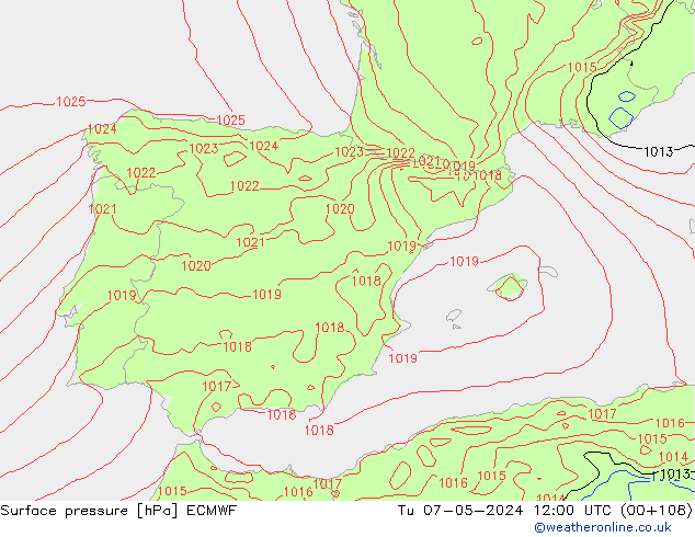 Luchtdruk (Grond) ECMWF di 07.05.2024 12 UTC