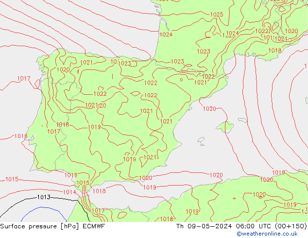 pressão do solo ECMWF Qui 09.05.2024 06 UTC
