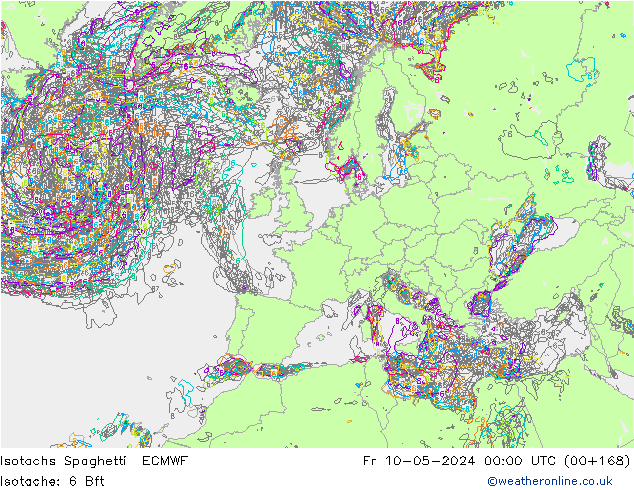 Isotachs Spaghetti ECMWF ven 10.05.2024 00 UTC