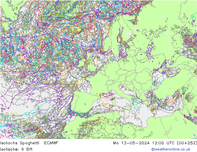 Isotachen Spaghetti ECMWF Mo 13.05.2024 12 UTC