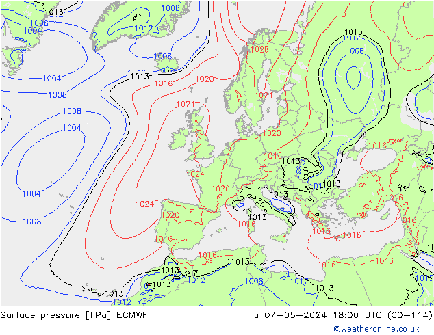 Bodendruck ECMWF Di 07.05.2024 18 UTC