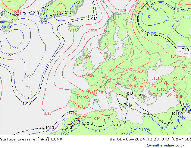 Bodendruck ECMWF Mi 08.05.2024 18 UTC