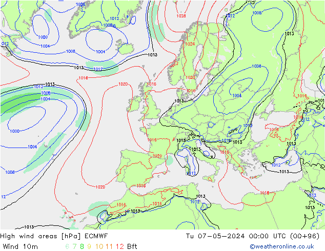 High wind areas ECMWF  07.05.2024 00 UTC