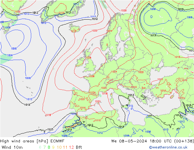 Windvelden ECMWF wo 08.05.2024 18 UTC