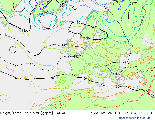 Height/Temp. 850 hPa ECMWF Fr 03.05.2024 12 UTC