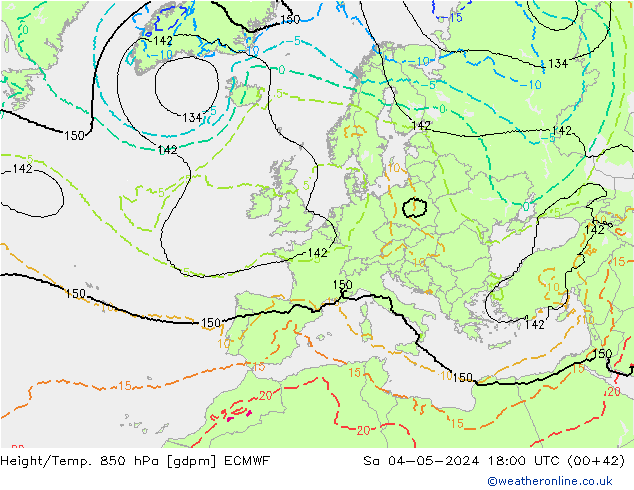 Height/Temp. 850 hPa ECMWF Sa 04.05.2024 18 UTC