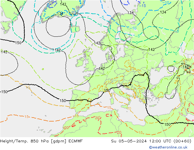 Height/Temp. 850 hPa ECMWF Su 05.05.2024 12 UTC