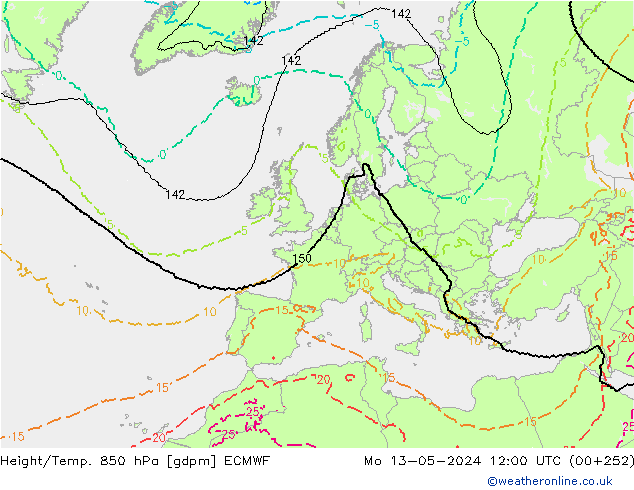 Hoogte/Temp. 850 hPa ECMWF ma 13.05.2024 12 UTC