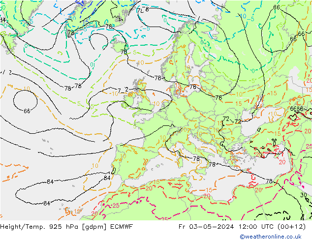 Height/Temp. 925 hPa ECMWF Fr 03.05.2024 12 UTC