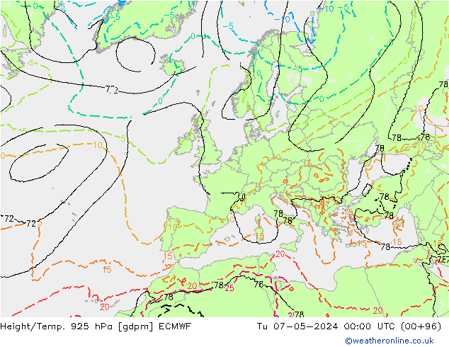 Geop./Temp. 925 hPa ECMWF mar 07.05.2024 00 UTC