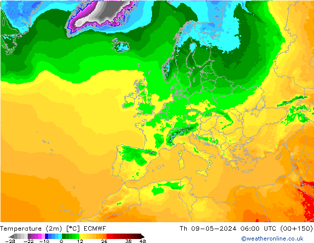 Temperature (2m) ECMWF Th 09.05.2024 06 UTC