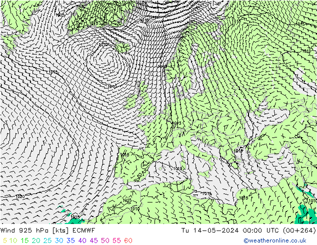 Wind 925 hPa ECMWF Tu 14.05.2024 00 UTC