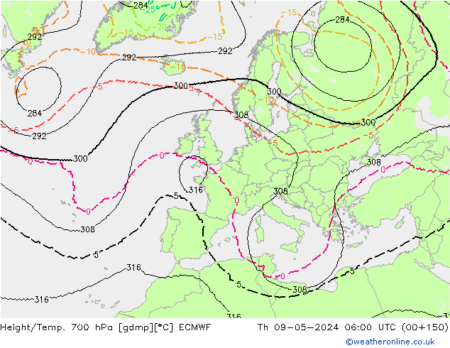 Height/Temp. 700 hPa ECMWF Th 09.05.2024 06 UTC