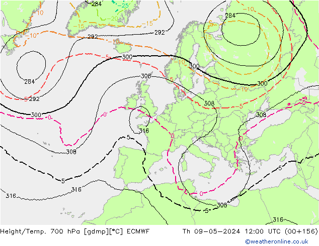 Height/Temp. 700 hPa ECMWF  09.05.2024 12 UTC