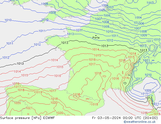 Pressione al suolo ECMWF ven 03.05.2024 00 UTC