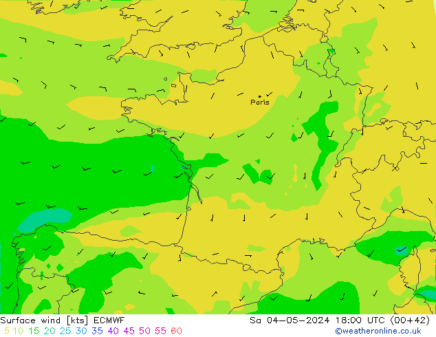 Vento 10 m ECMWF sab 04.05.2024 18 UTC