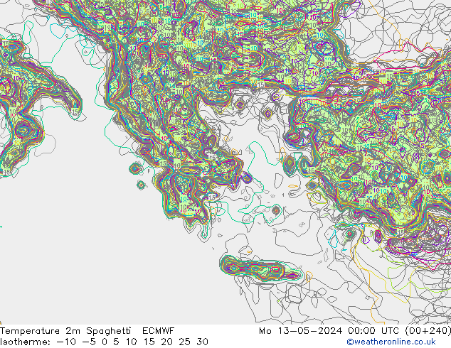 Temperature 2m Spaghetti ECMWF Mo 13.05.2024 00 UTC