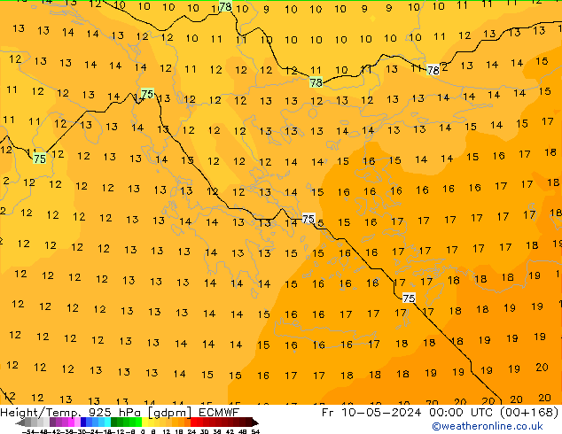 Height/Temp. 925 hPa ECMWF Fr 10.05.2024 00 UTC