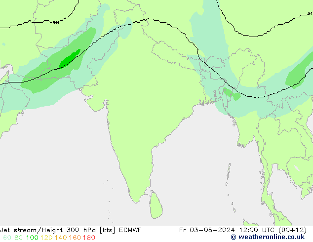 Jet stream/Height 300 hPa ECMWF Pá 03.05.2024 12 UTC