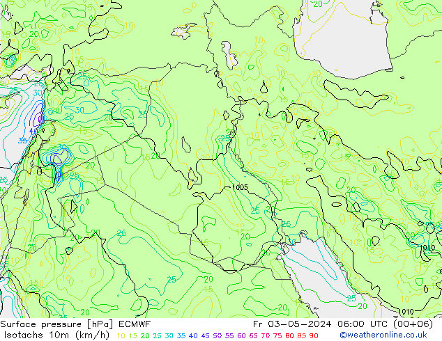 Isotachen (km/h) ECMWF vr 03.05.2024 06 UTC