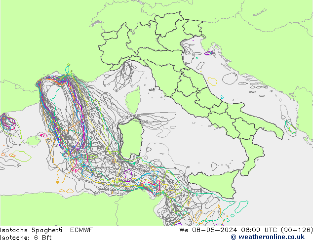 Isotachen Spaghetti ECMWF Mi 08.05.2024 06 UTC