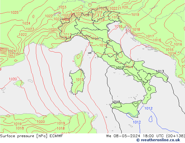 Presión superficial ECMWF mié 08.05.2024 18 UTC