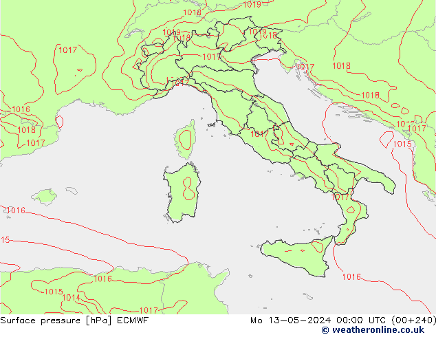 Pressione al suolo ECMWF lun 13.05.2024 00 UTC