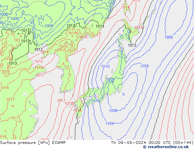 Atmosférický tlak ECMWF Čt 09.05.2024 00 UTC