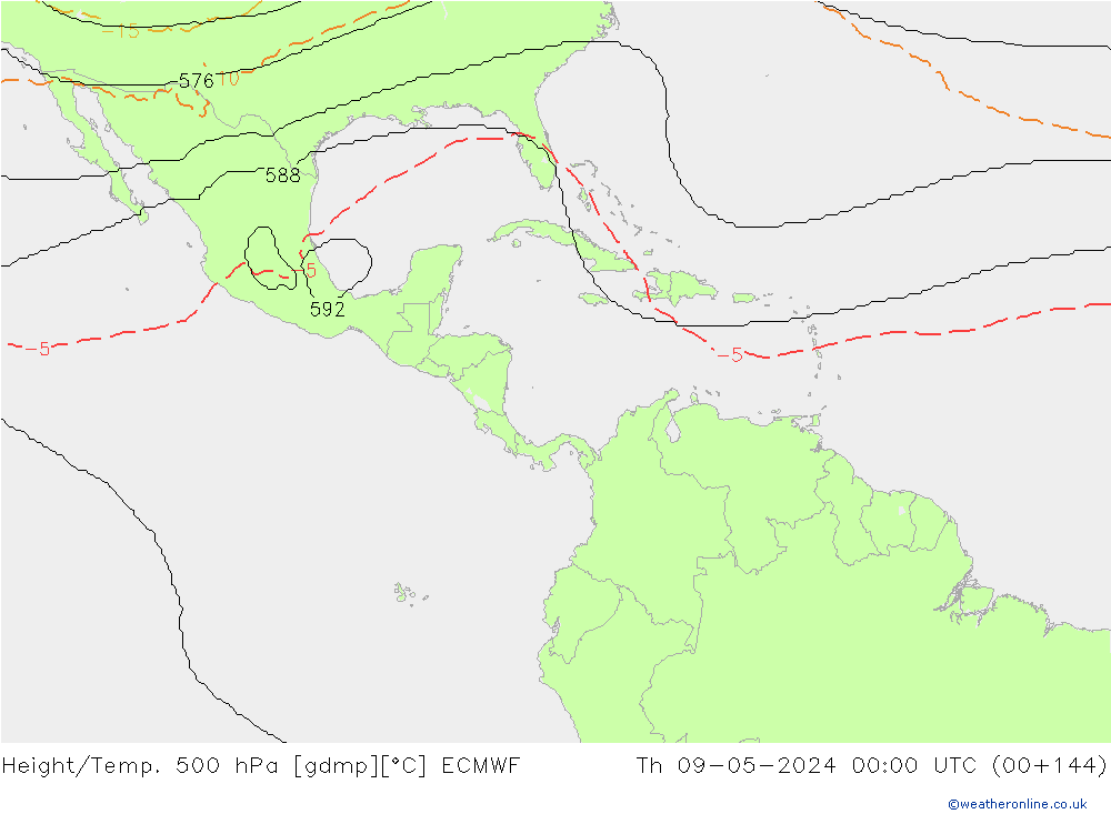 Height/Temp. 500 hPa ECMWF Čt 09.05.2024 00 UTC