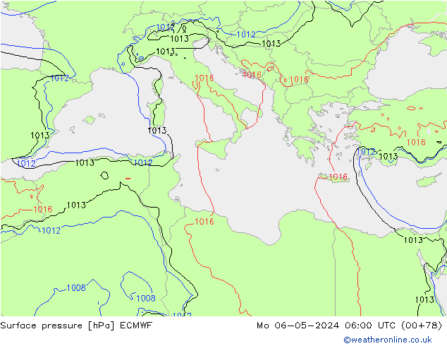 Surface pressure ECMWF Mo 06.05.2024 06 UTC