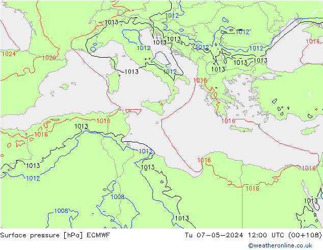 Surface pressure ECMWF Tu 07.05.2024 12 UTC