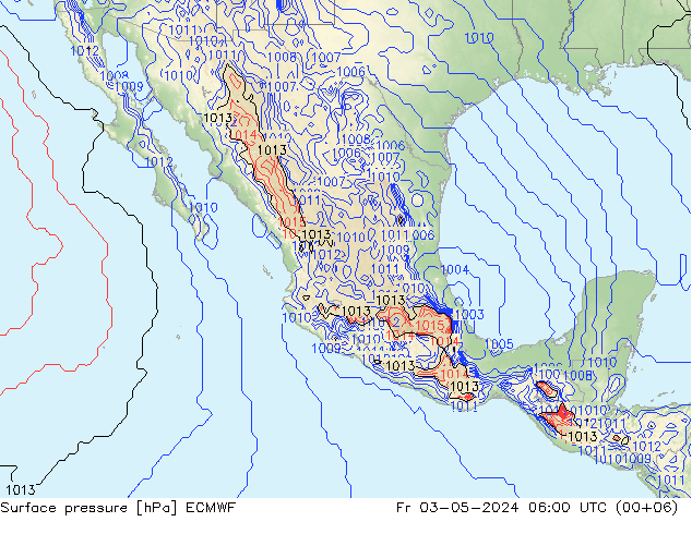 Presión superficial ECMWF vie 03.05.2024 06 UTC